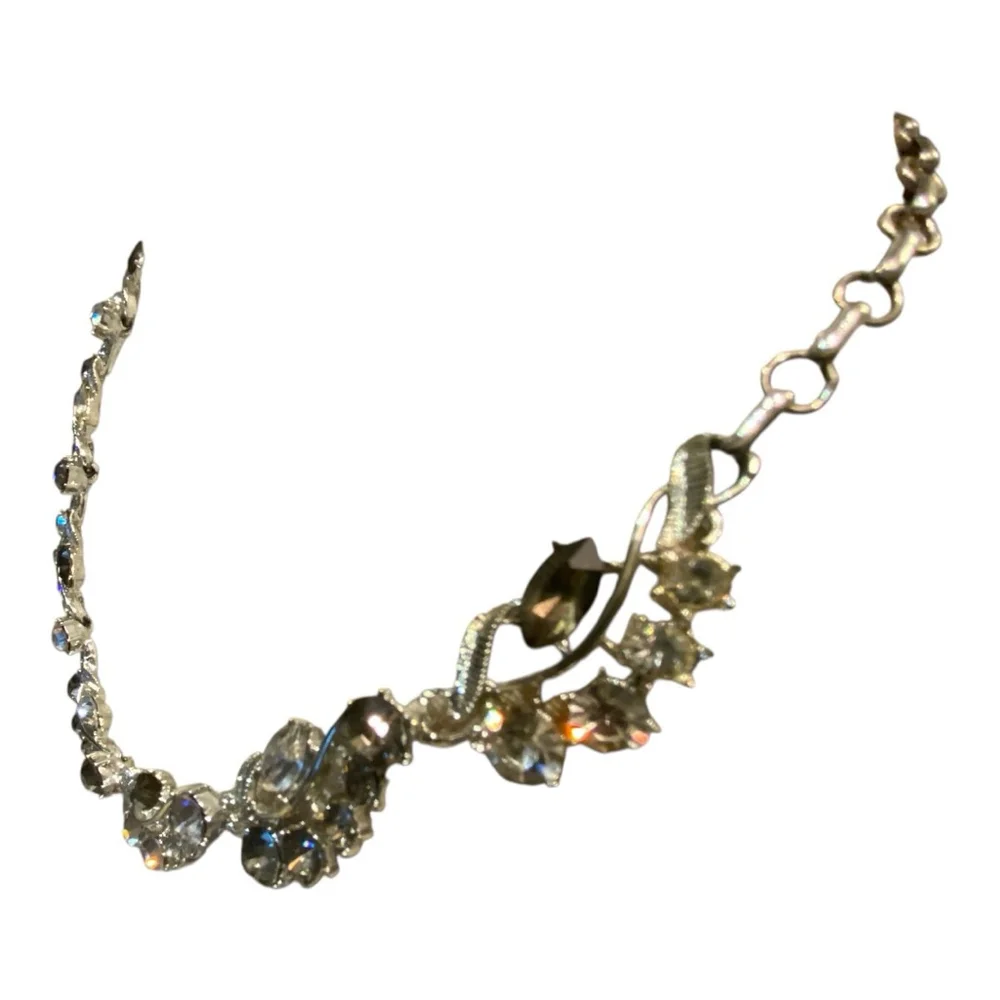 Coro Silver Necklace Clear Gray Stones Vintage - Picture 7 of 10